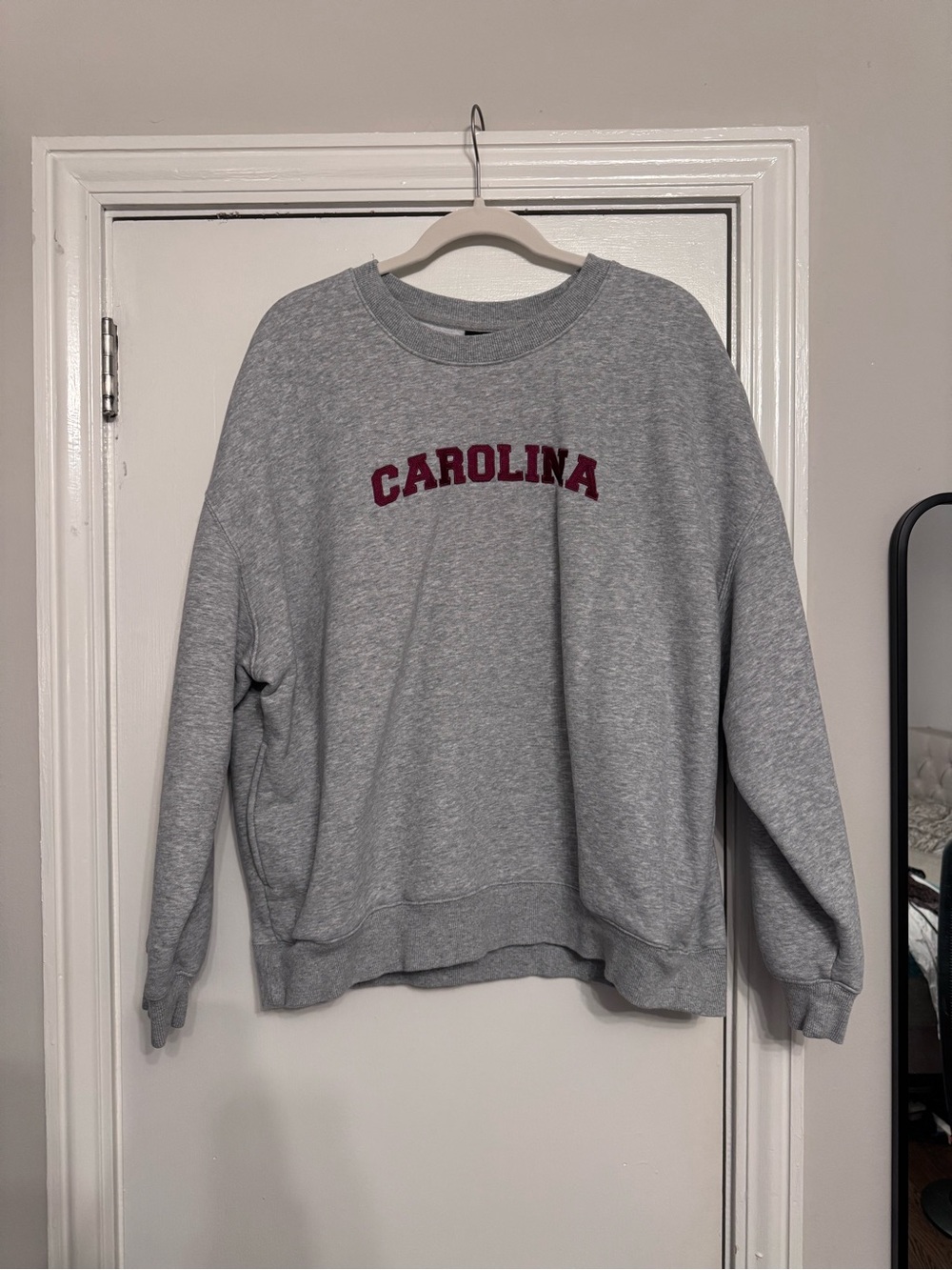 Carolina Grey Crewneck Sweatshirt with Burgundy Lettering